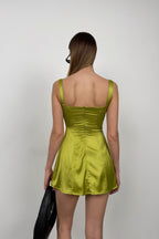 Bust Cut-Out Thick Strap Lime Mini Dress
