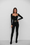 Bust Detail Long Sleeved Gloplu Black Tulum