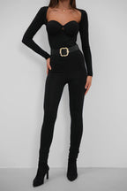 Bust Detail Long Sleeved Gloplu Black Tulum