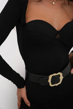 Bust Detail Long Sleeved Gloplu Black Tulum
