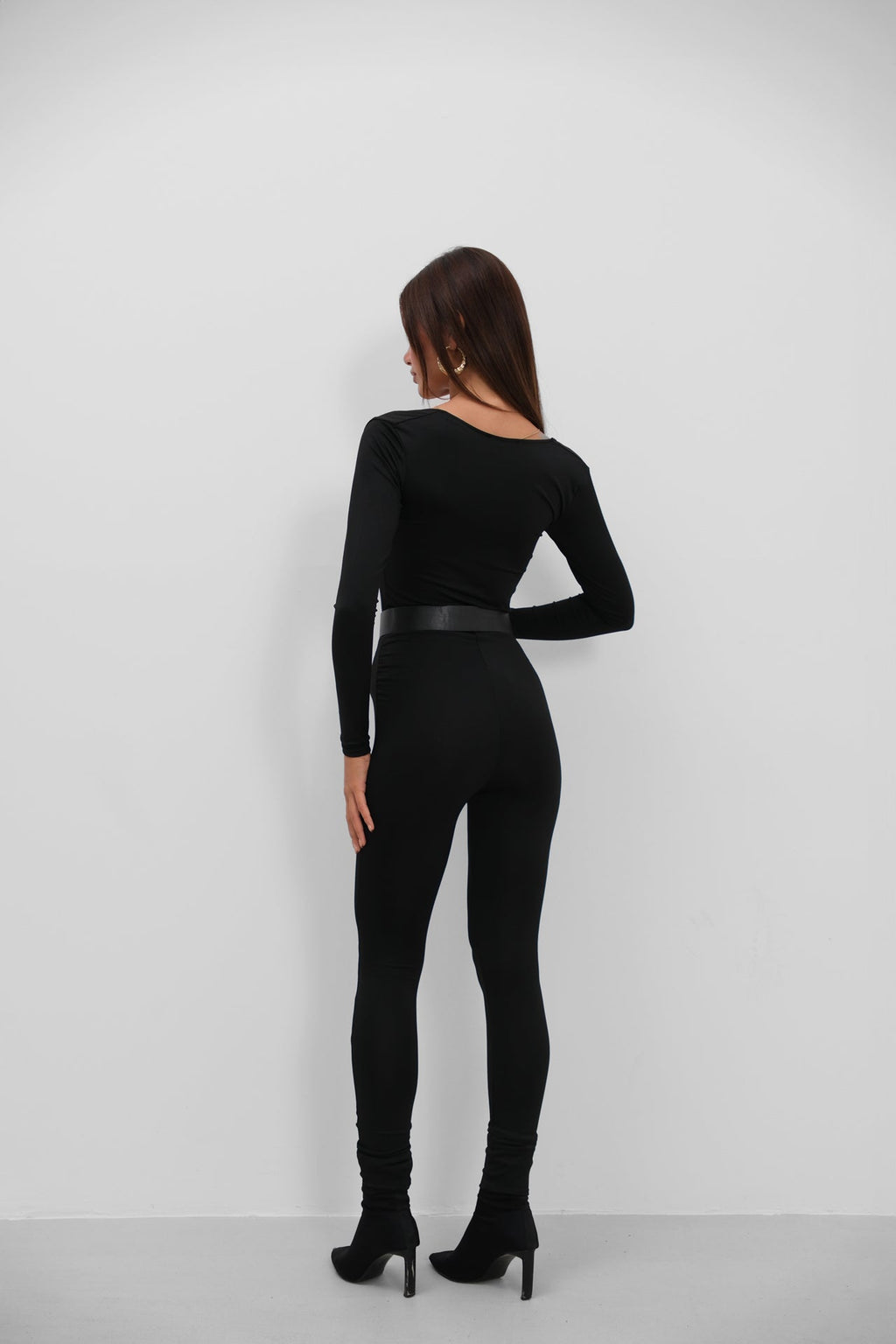 Bust Detail Long Sleeved Gloplu Black Tulum
