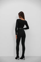 Bust Detail Long Sleeved Gloplu Black Tulum
