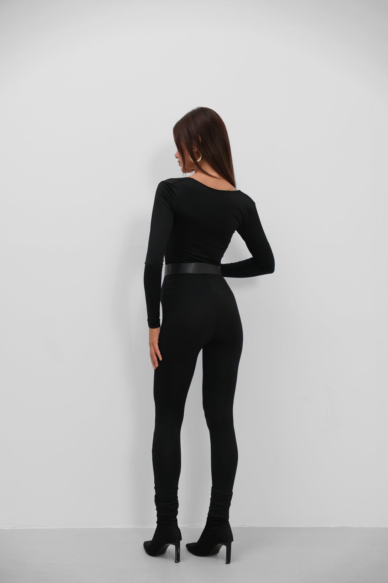 Bust Detail Long Sleeved Gloplu Black Tulum