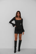 Chest and Back Cutout Glitter Black Dress