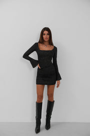 Sparkly Black Dress with Chest and Back Opening