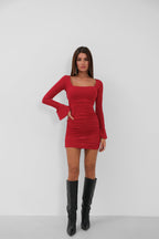 Chest And Back Cutout Glitter Red Dress