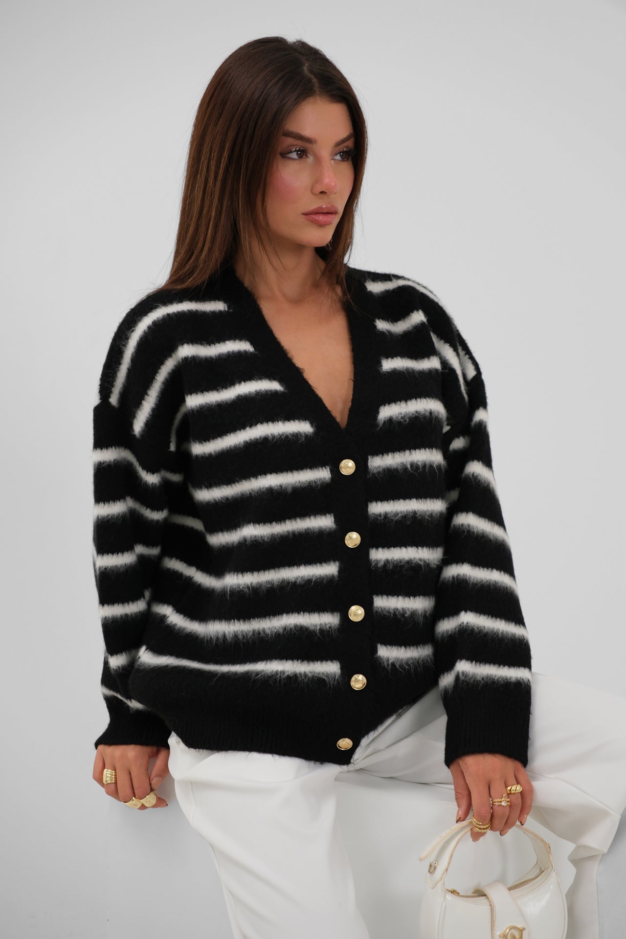 Gold Buttoned Brushed Cardigan