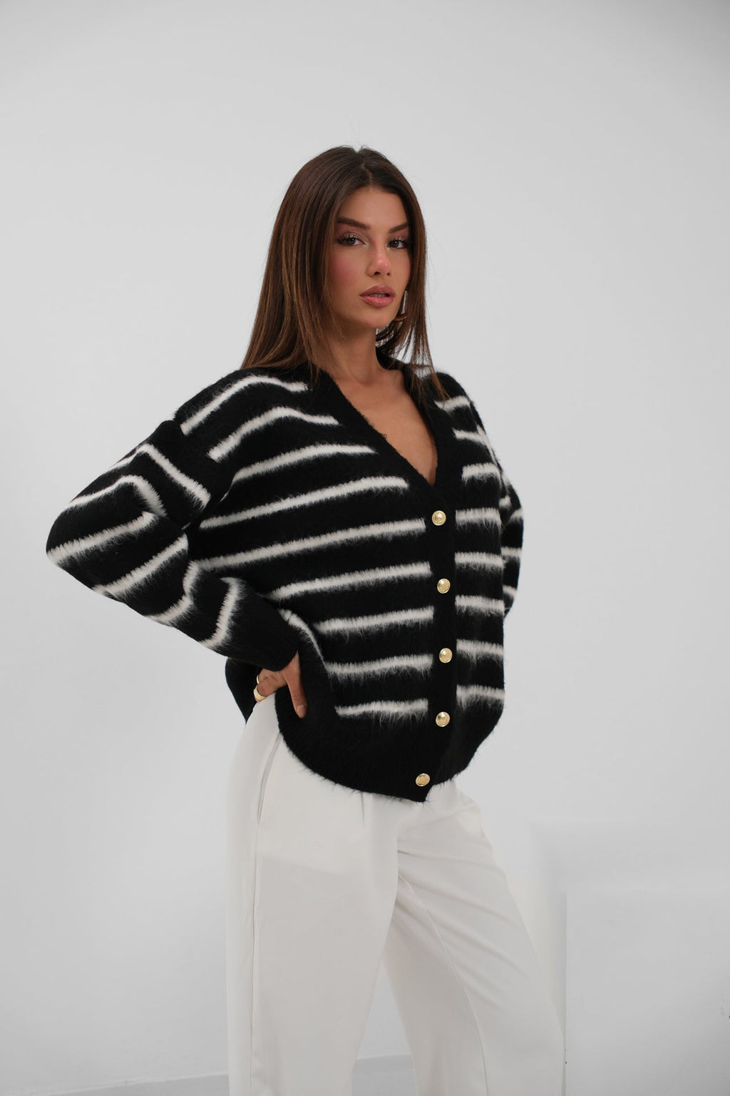 Gold Buttoned Brushed Cardigan