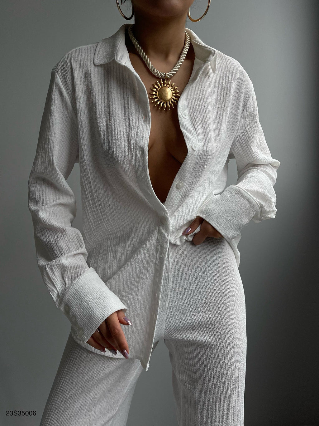 Shirt Pants Two-Piece Ecru Set