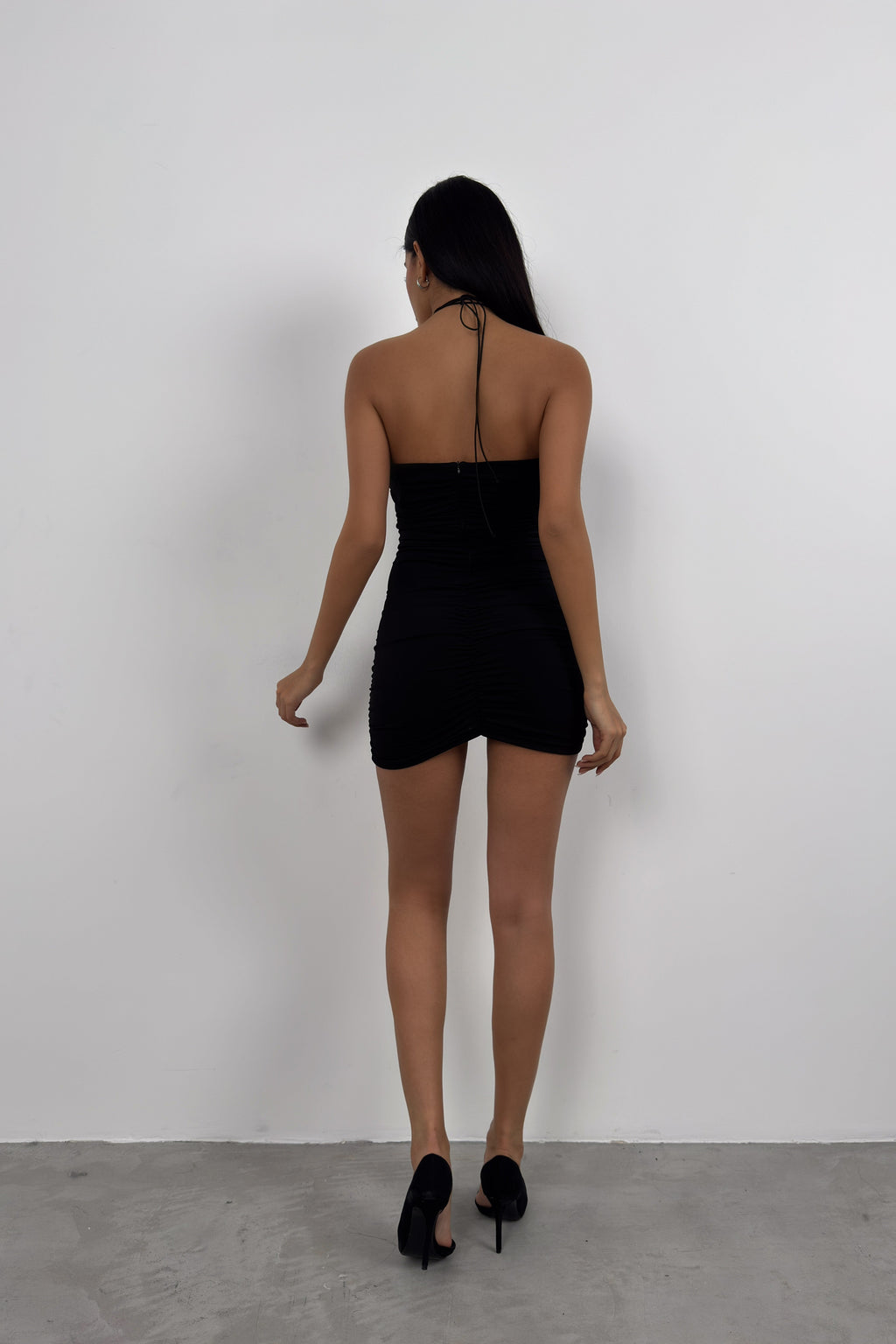 Rose Detail Ruched Black Dress