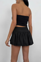 Rose Detail Ruffle Black Skirt