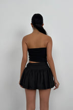 Rose Detail Ruffle Black Skirt