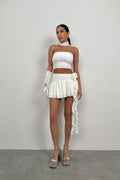 Rose Detail Flounced Ecru Skirt