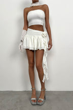 Rose Detail Flounce Ecru Skirt