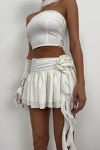 Rose Detail Flounced Ecru Skirt