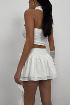 Rose Detail Flounced Ecru Skirt