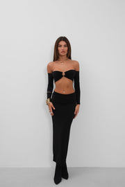 Ring Detail Blouse Maxi Skirt Black Set