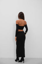 Ring Detail Blouse Maxi Skirt Black Set