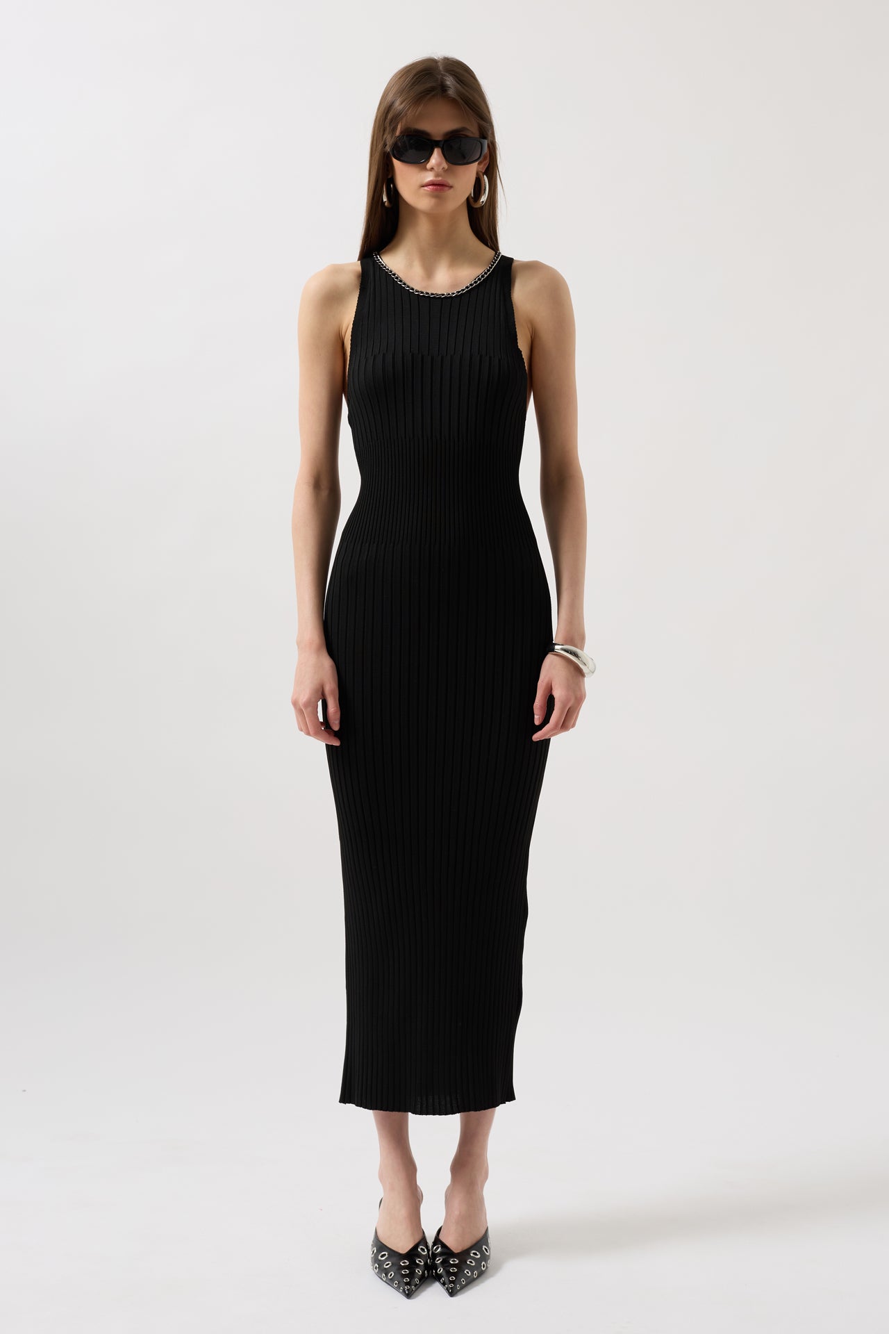 Halter Neck Cross Strap Black Dress