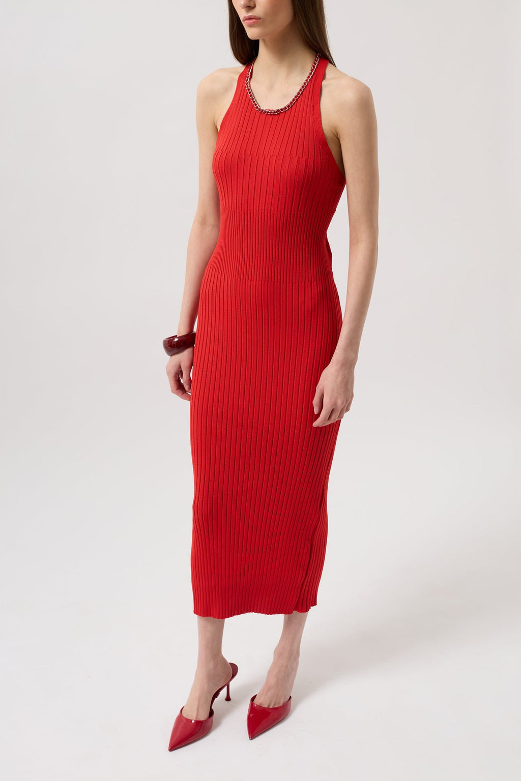 Halter Neck Cross Strap Red Dress