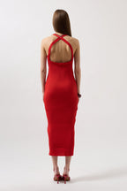 Halter Neck Cross Strap Red Dress
