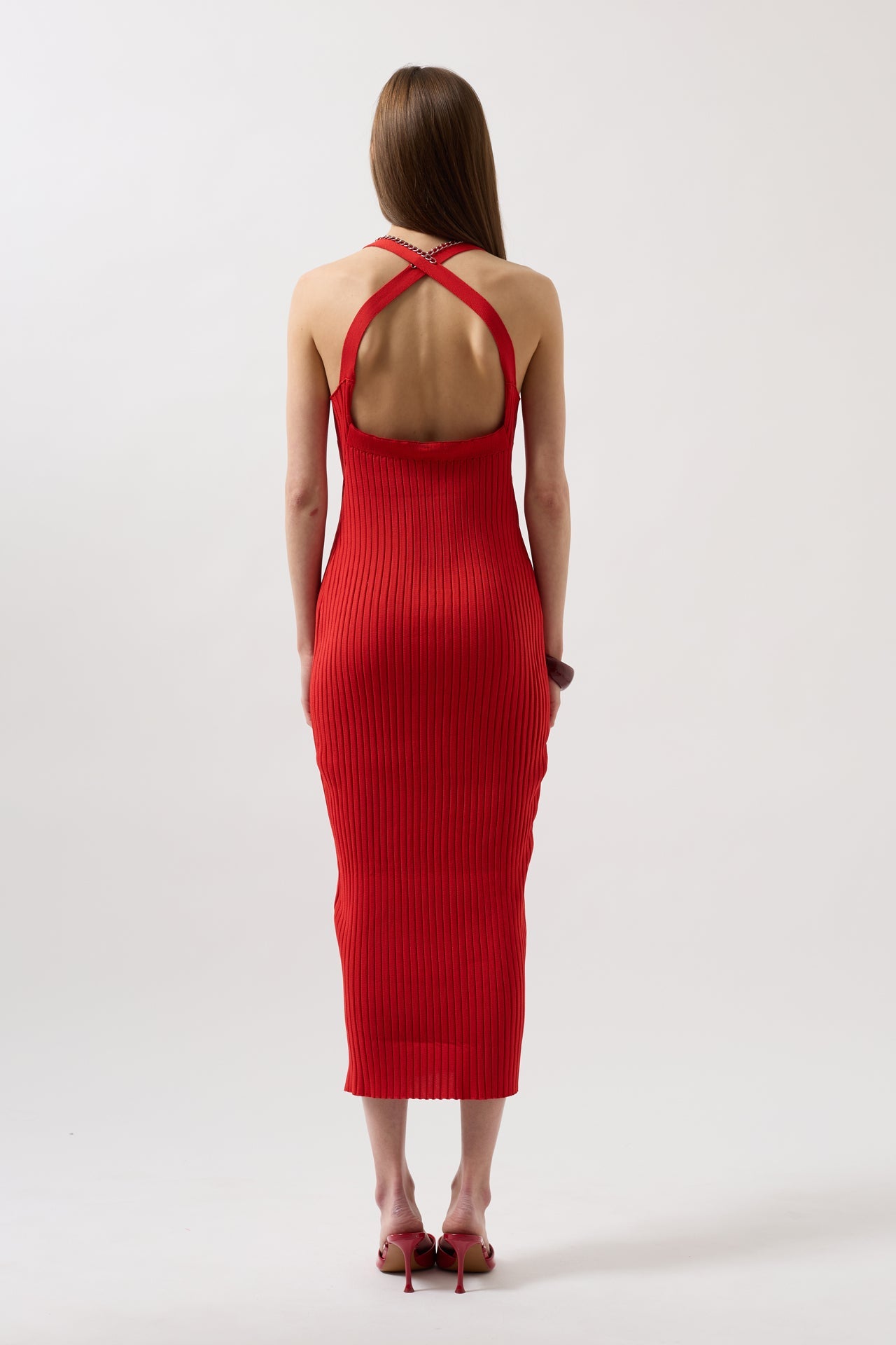 Halter Neck Cross Strap Red Dress