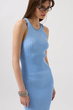 Halter Neck Cross Strap Baby Blue Dress