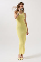 Halter Neck Cross Strap Yellow Dress