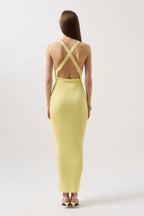 Halter Neck Cross Strap Yellow Dress