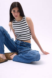 Halter Neck Striped White-Black Crop