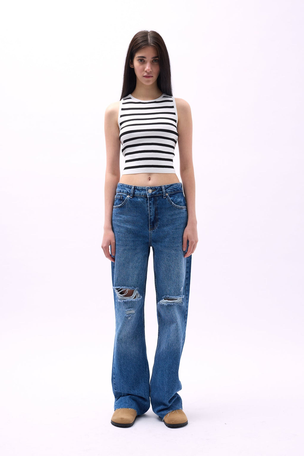 Halter Neck Striped White-Black Crop