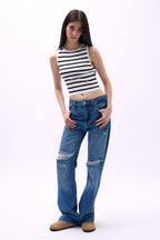 Halter Neck Striped White-Black Crop