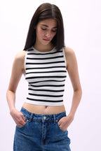 Halter Neck Striped White-Black Crop