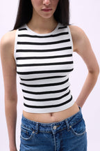 Halter Neck Striped White-Black Crop