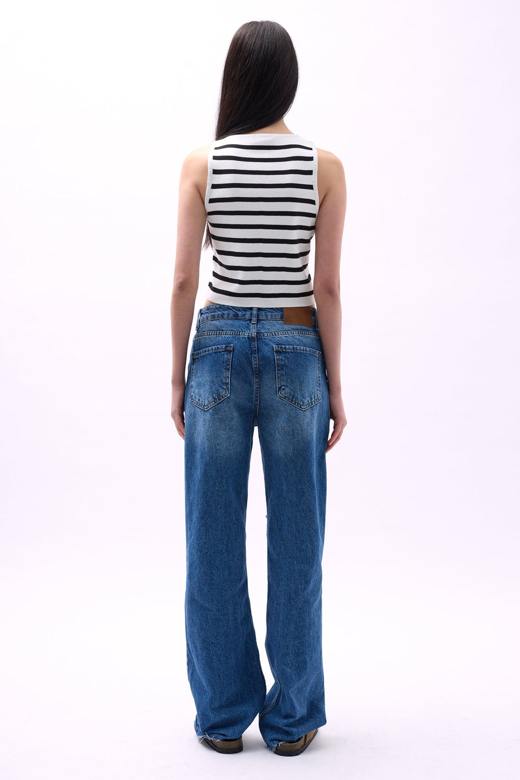 Halter Neck Striped White-Black Crop