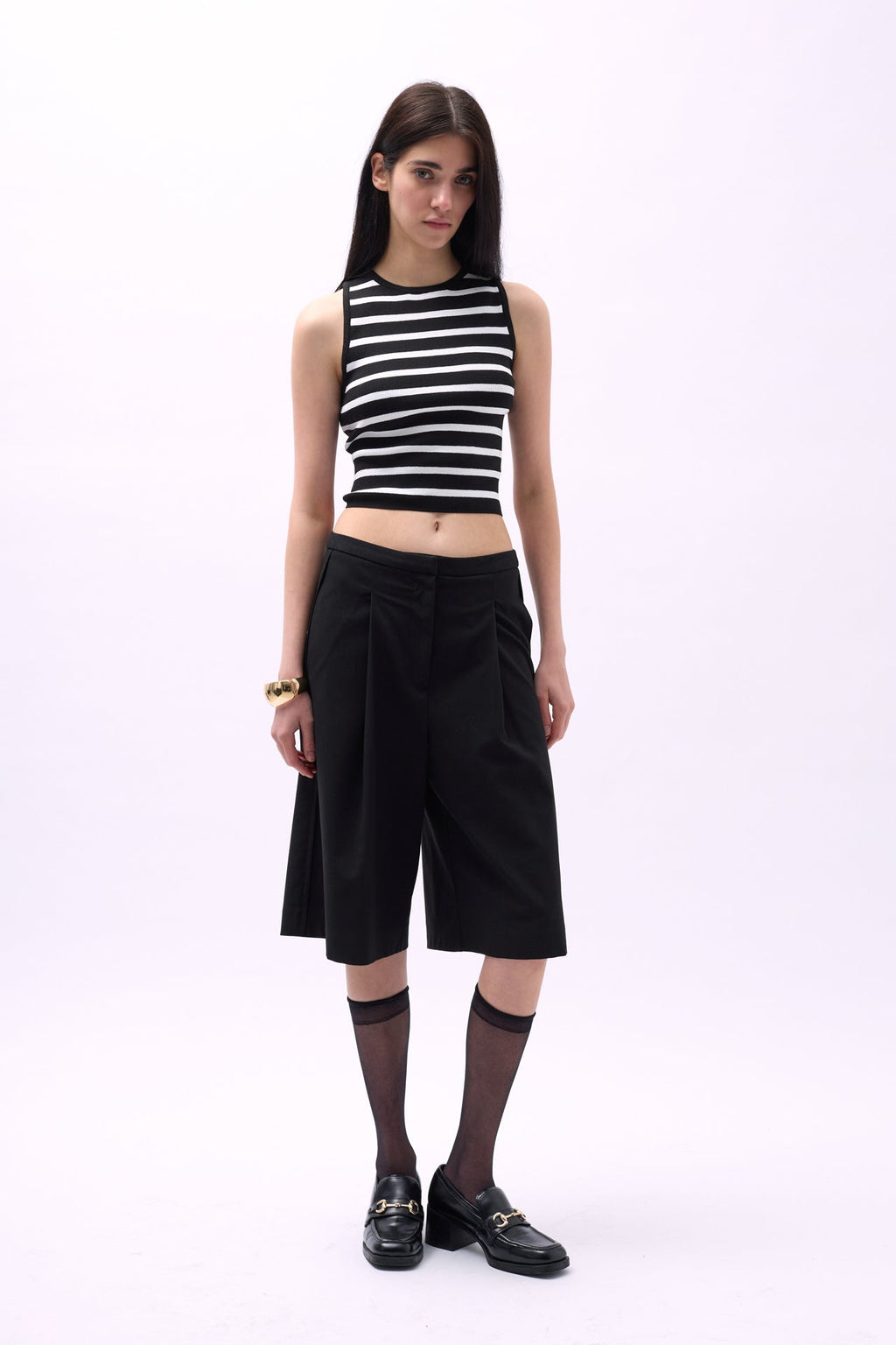 Halter Neck Striped Black-White Crop