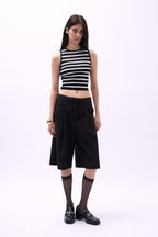 Halter Neck Striped Black-White Crop