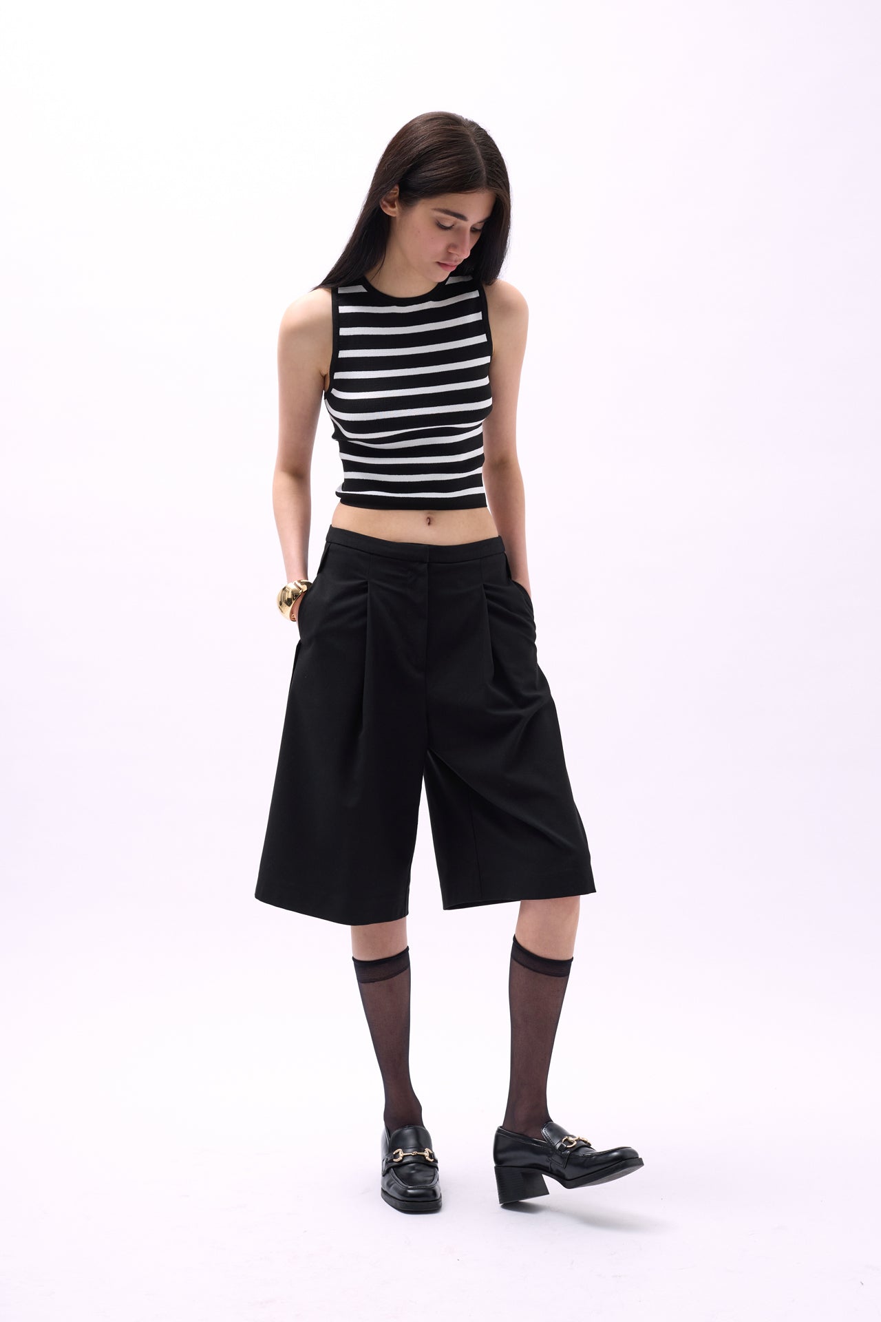 Halter Neck Striped Black-White Crop