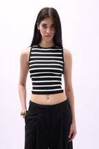 Halter Neck Striped Black-White Crop
