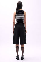 Halter Neck Striped Black-White Crop
