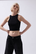 Halter Neck Black Crop