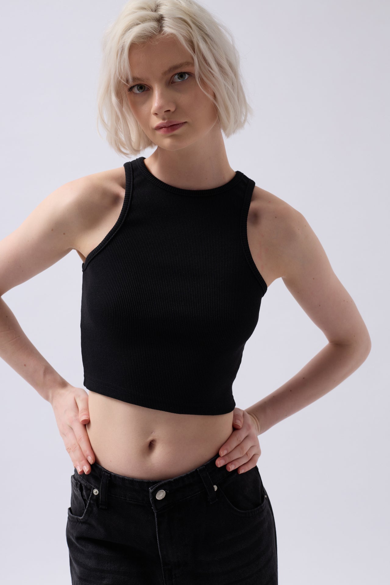 Halter Neck Black Crop