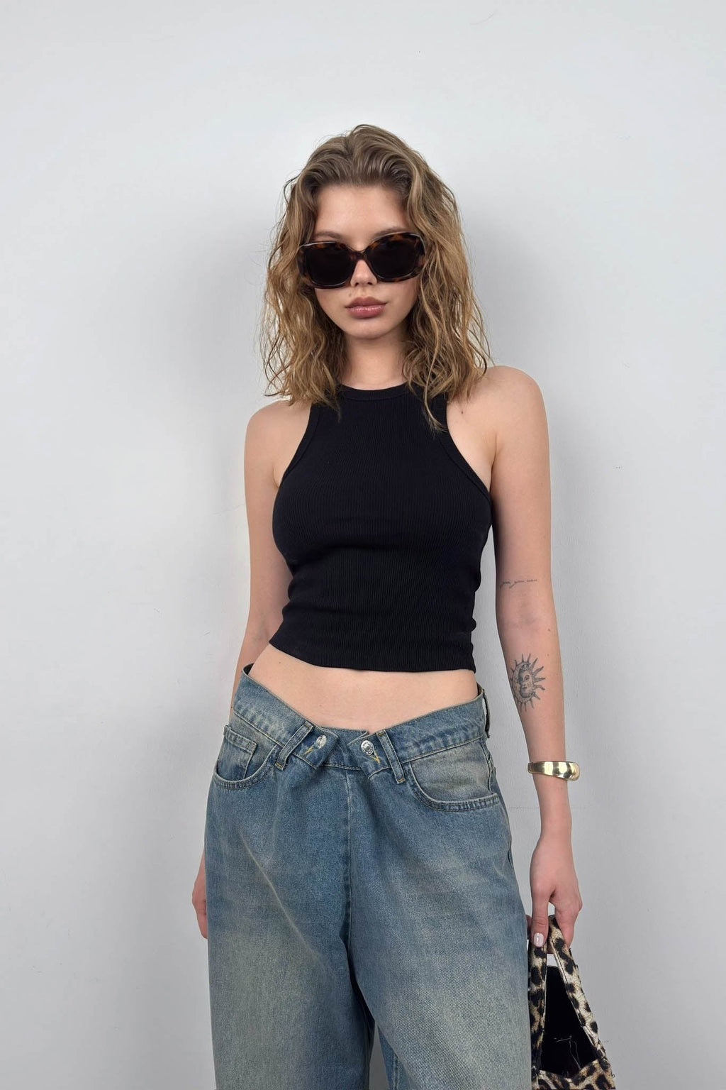 Halter Neck Sleeveless Black Blouse