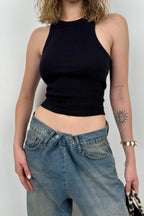 Halter Neck Sleeveless Black Blouse