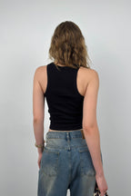 Halter Neck Sleeveless Black Blouse