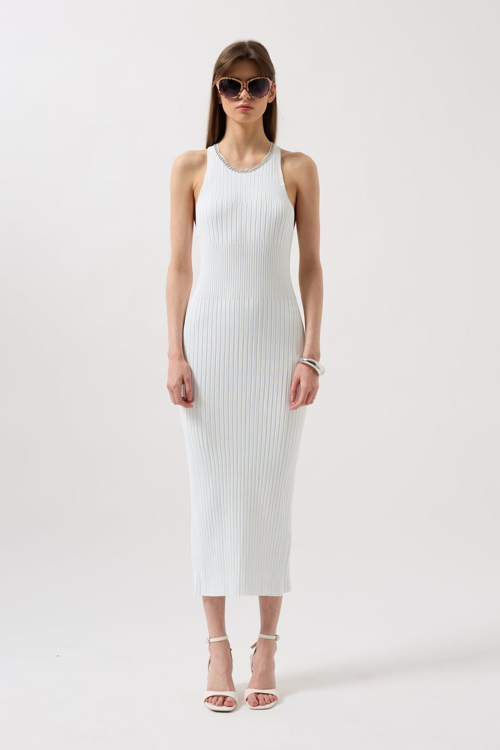 Halter Neck Chain Accessory Cross Strap White Dress