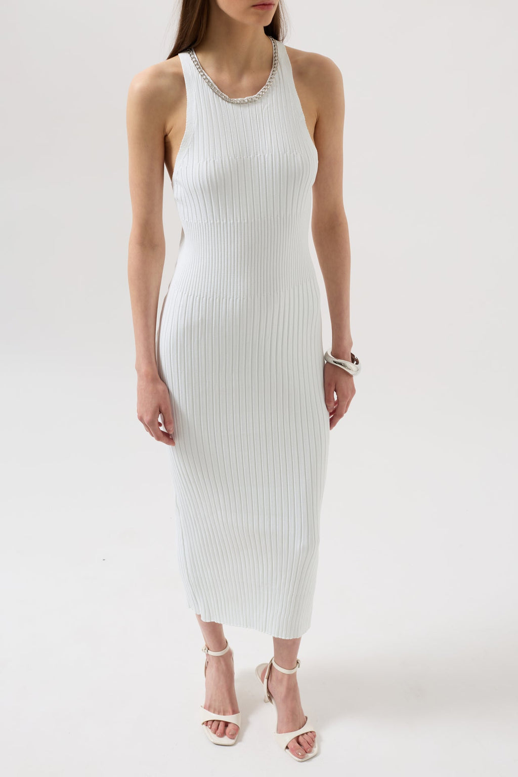 Halter Neck Chain Accessory Cross Strap White Dress