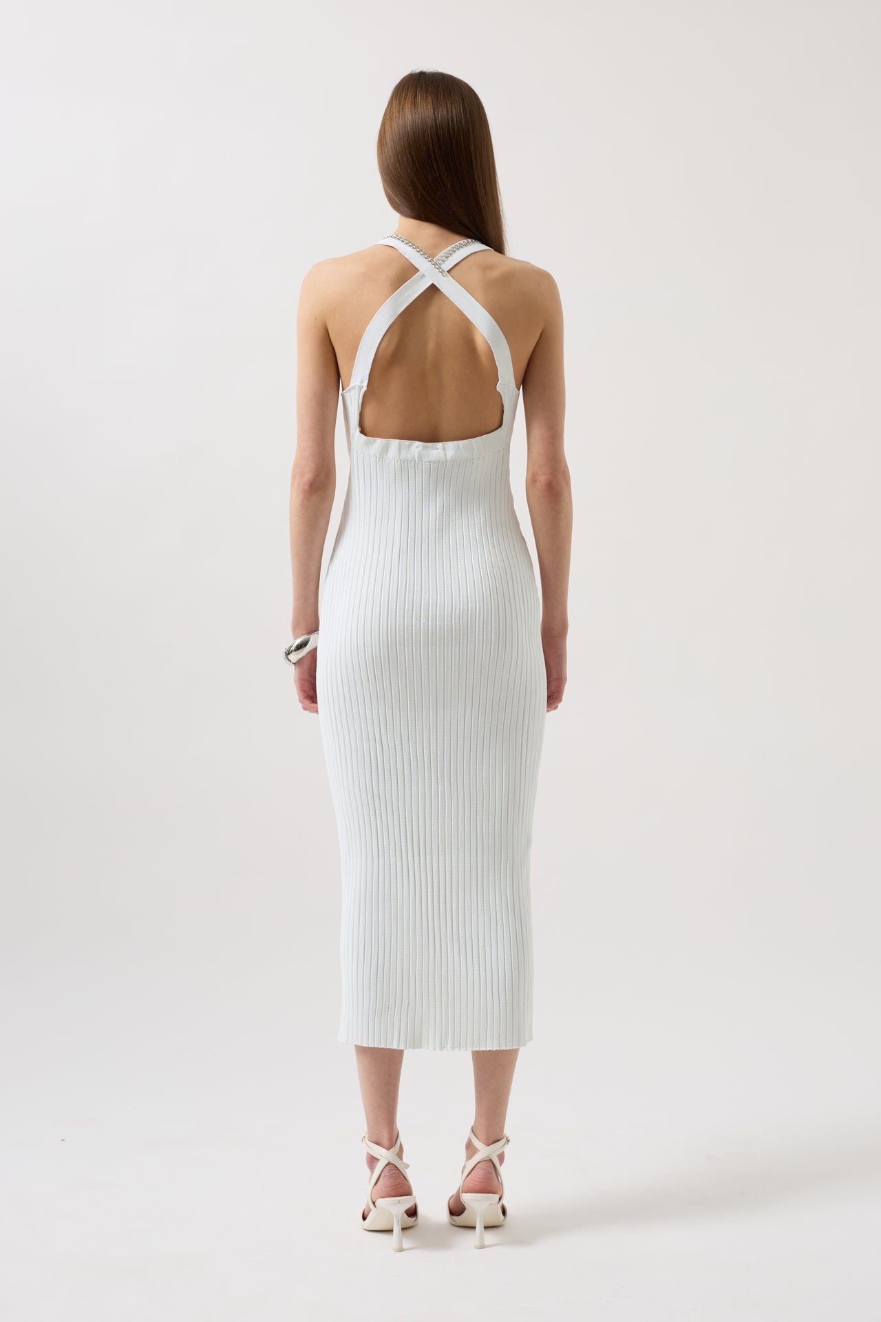 Halter Neck Chain Accessory Cross Strap White Dress