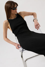 Halter Neck Chain Accessory Cross Strap Black Dress