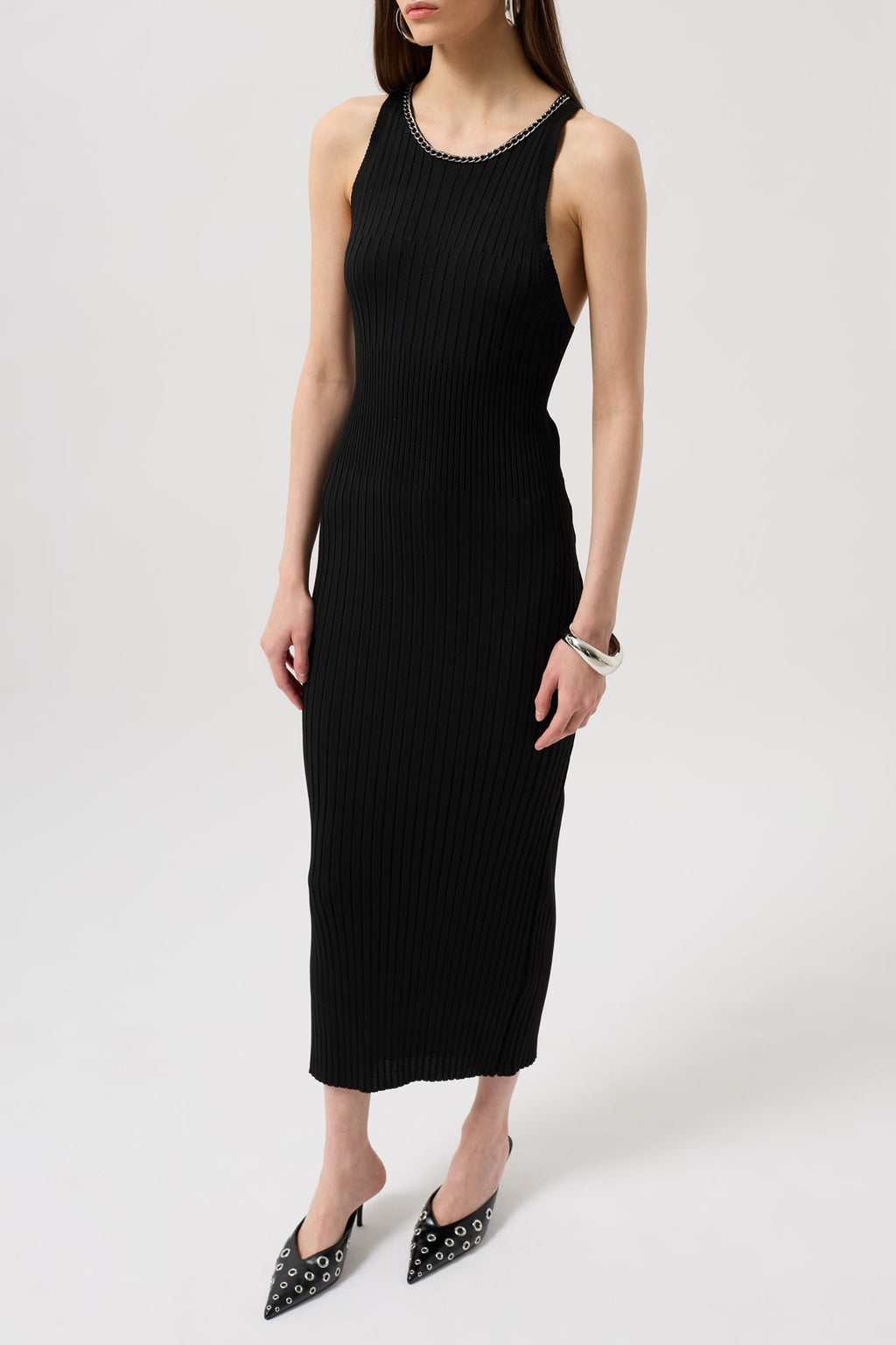 Halter Neck Chain Accessory Cross Strap Black Dress